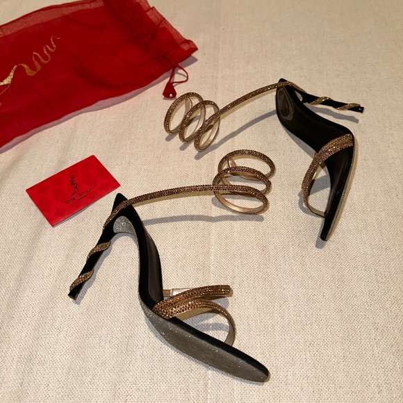 RENE CAOVILLA - MARGOT BLACK JEWEL SANDALS SNAKE - Picture 1 of 12